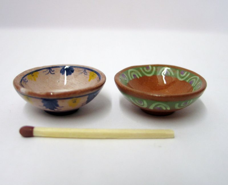 Clay bowl, terracotta and white, 2 pcs