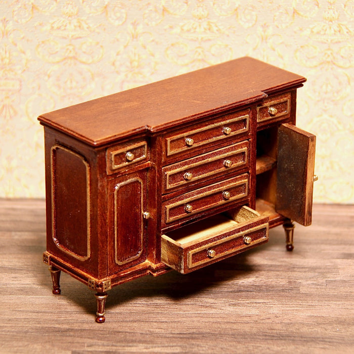 Chest of drawers, quality furniture, walnut / gold