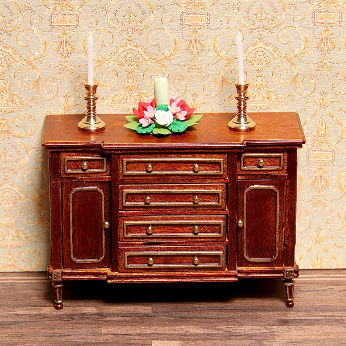 Chest of drawers, quality furniture, walnut / gold