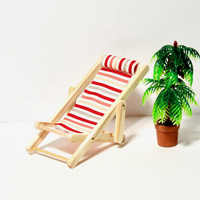 Sun lounger, red stripe with neck pillow