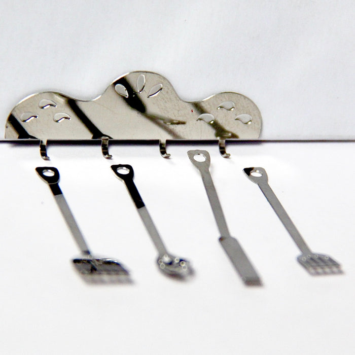 Kitchen utensils in a wall holder, 5 parts, chrome