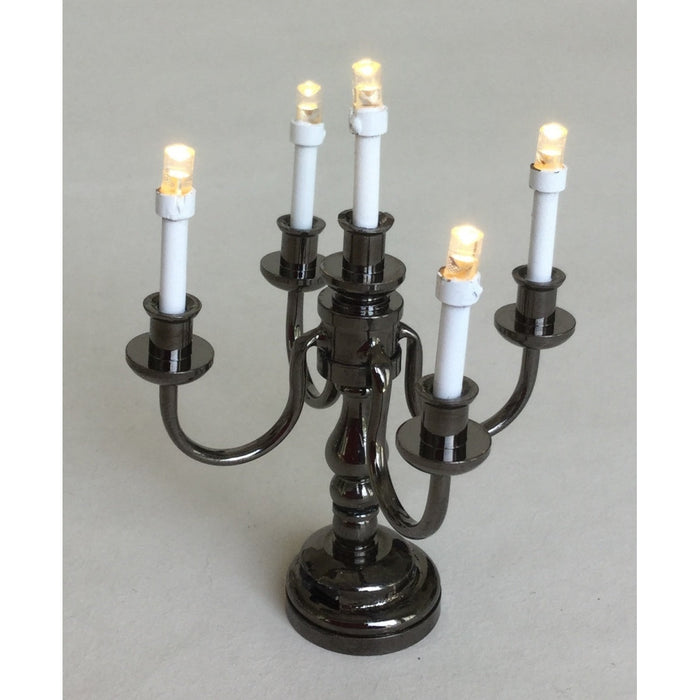 Candlestick with 5 branches, chrome-black, LED