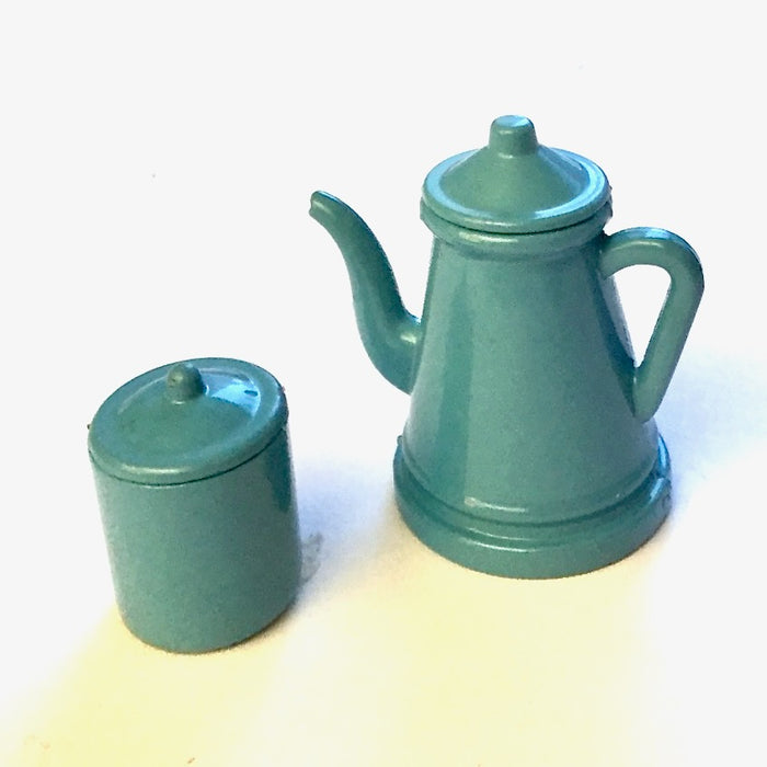 Coffee pot and jar with lid, light blue