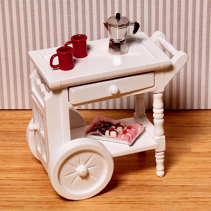 Serving trolley on wheels, white