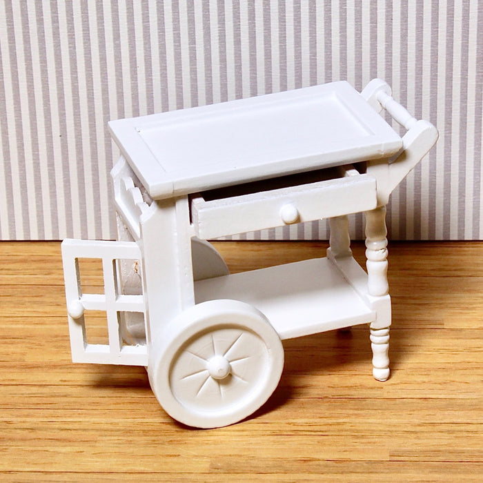 Serving trolley on wheels, white