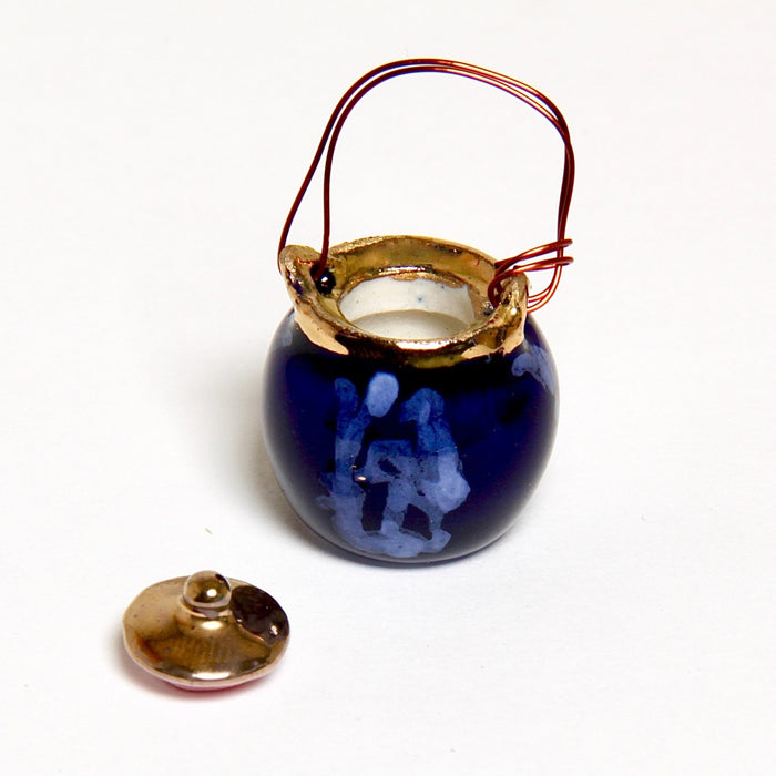 Storage container, with lid, blue, porcelain