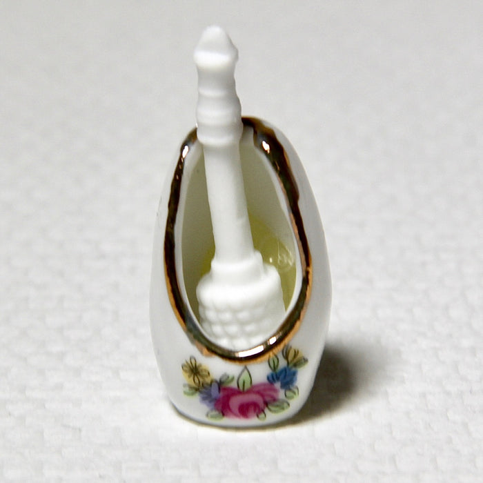 Toilet brush, porcelain holder, rose pattern