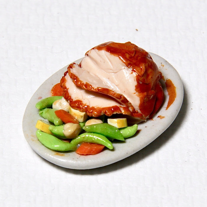 Ham and vegetables on a serving platter