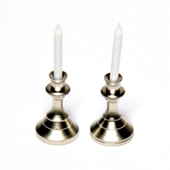 Candlestick and candles, silver, metal, 2 pcs