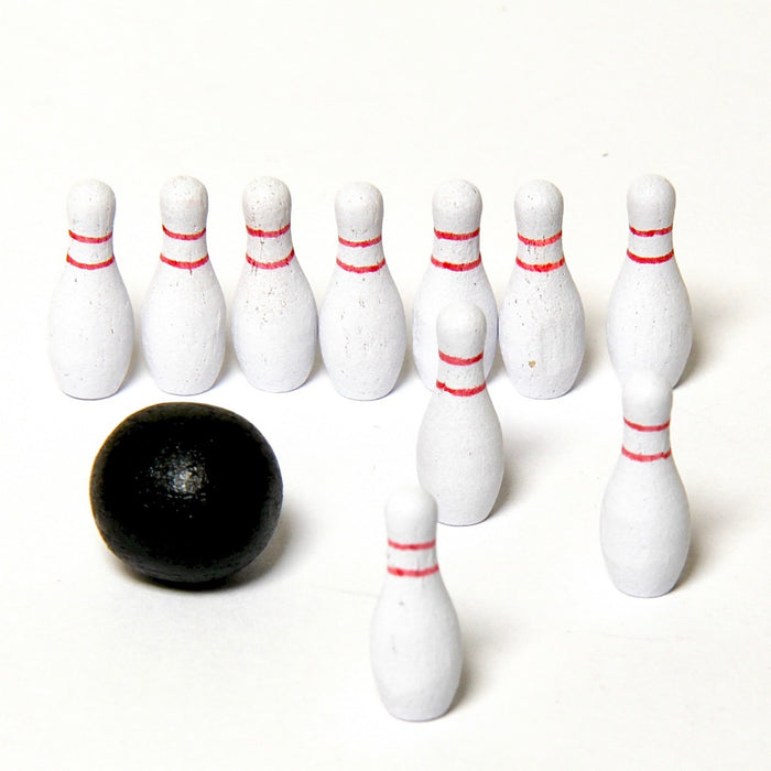 Bowling equipment: ball and 10 pins, small