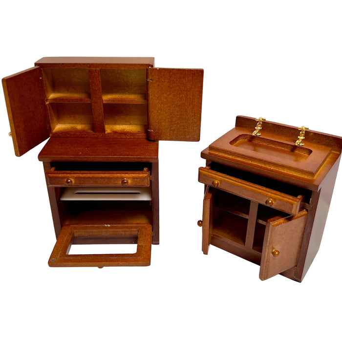 Kitchen furniture, walnut, 3 pieces