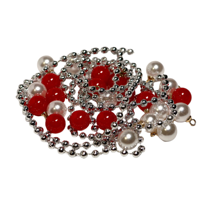 Joulukuusen koristeet, punainen, valkoinen ja hopea