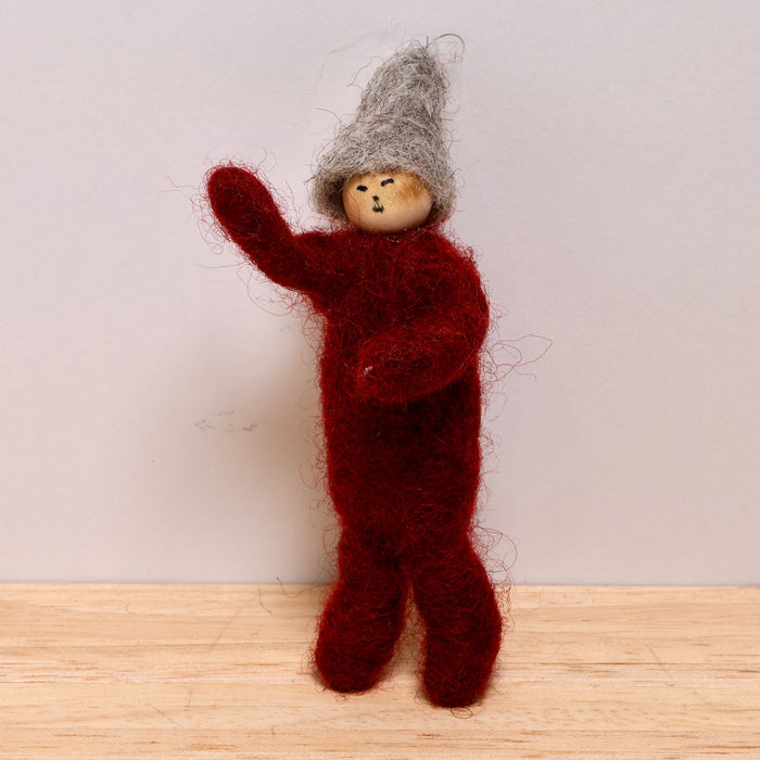 Elf, red, 9-10 cm, handmade Finnish