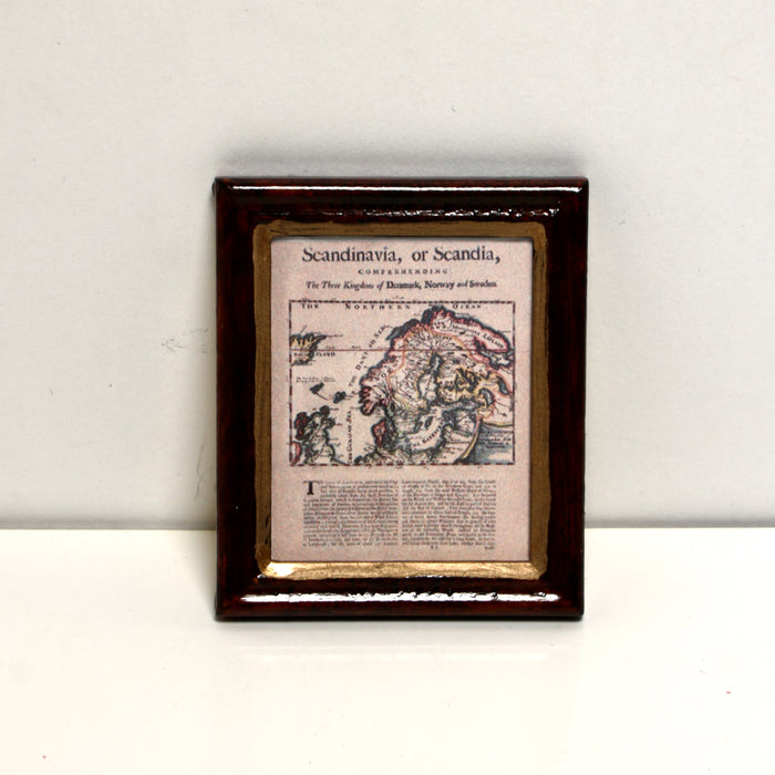 Painting, map of Scandinavia from 1724, 4 x 5 cm