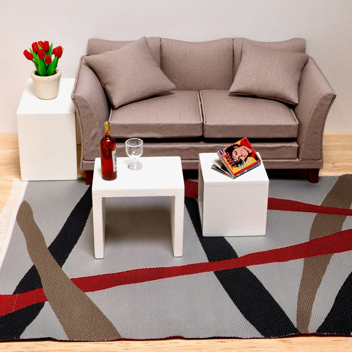 Modernin nukkekodin olohuone.