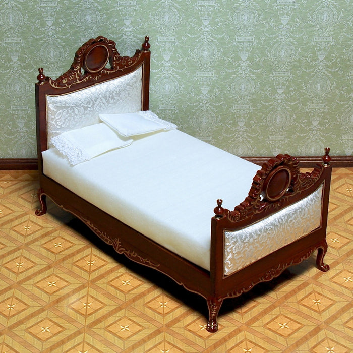 Bed, quality furniture, walnut, with decorative trim