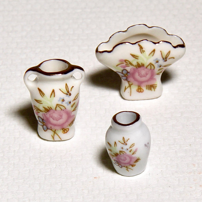 Porcelain vase, rose pattern, 3 pcs