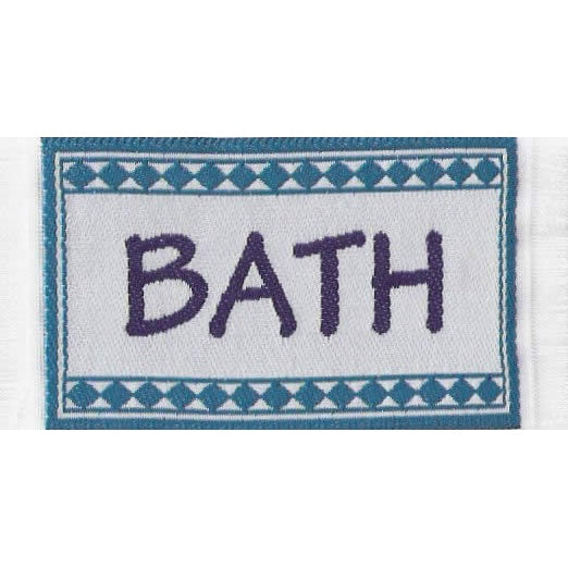 Bathroom rug, blue, text BATH