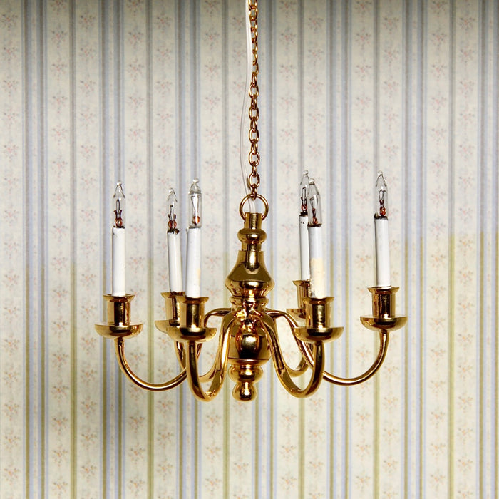 Chandelier, 6-branch, brass, 12 V