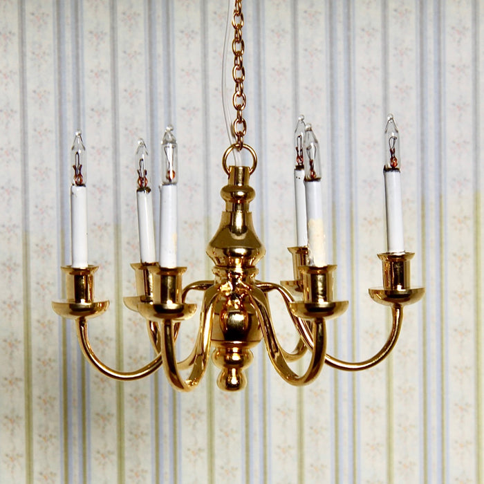 Chandelier, 6-branch, brass, 12 V