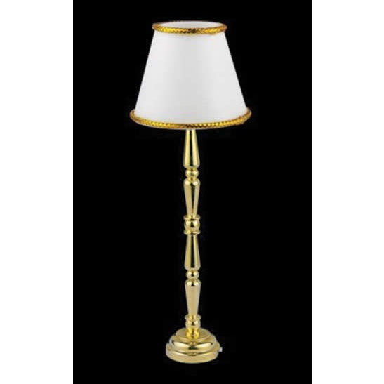 Floor lamp, brass frame, white shade, LED