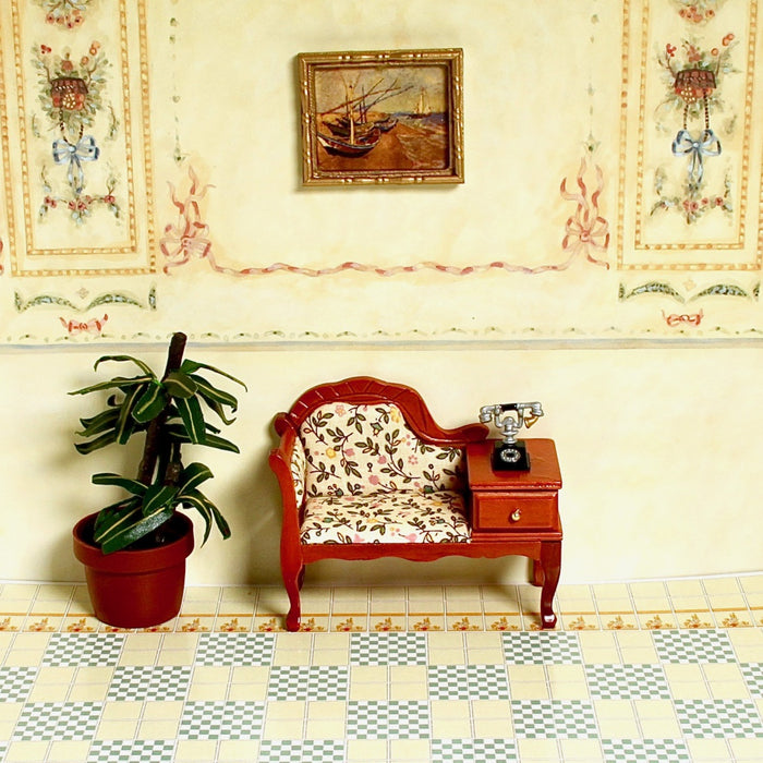 Telephone table and upholstered seat, light wood