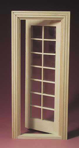 Dollhouse door, with pane windows, finished in wood