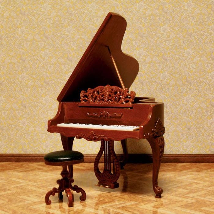 Grand piano and seat, walnut, quality furniture