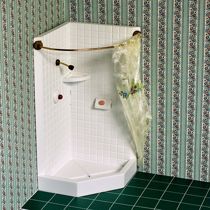 Shower cubicle, corner, with curtain