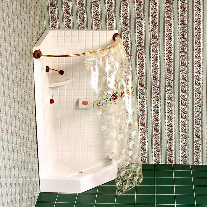 Shower cubicle, corner, with curtain