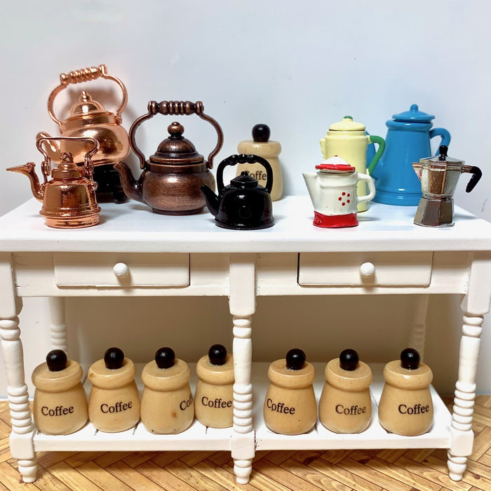 Coffee pot and jar with lid, light blue