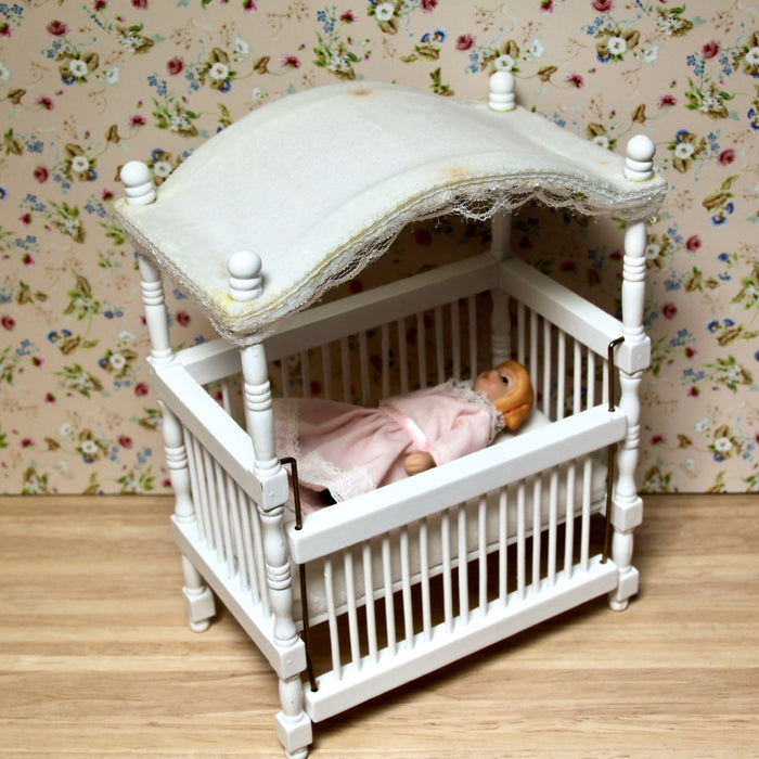 Children's cot with canopy, white, II quality