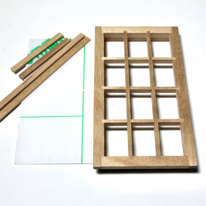 Window, 12 panes, approx. 7 x 13.2 cm, made of wood