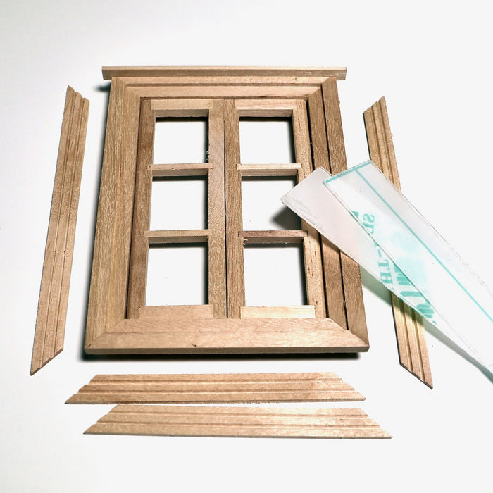 Window, 6-pane, opening, 9.3 x 13.5 cm, made of wood