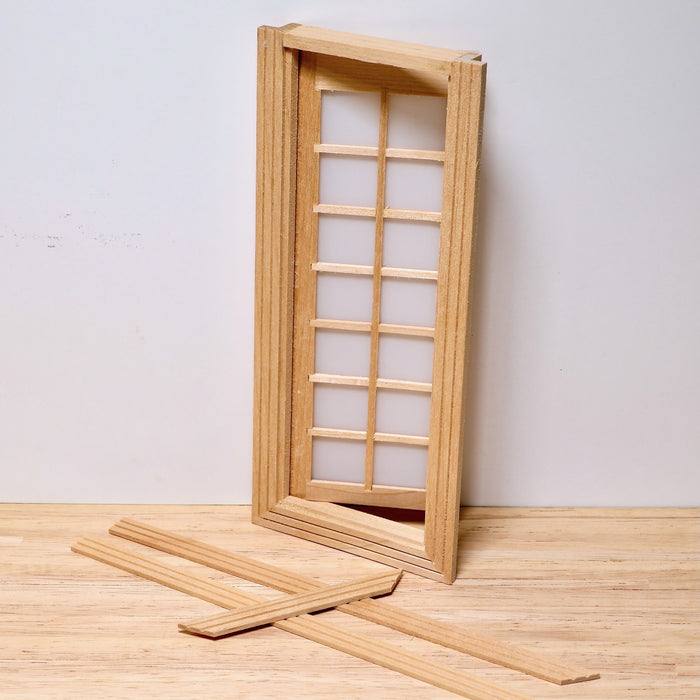 Dollhouse door, with pane windows, finished in wood