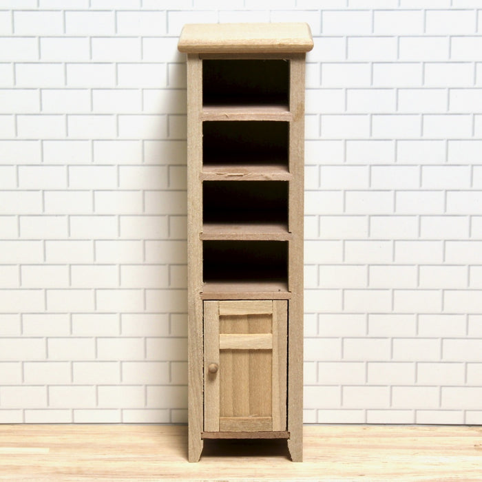 Shelf, narrow with side panels, finished in wood