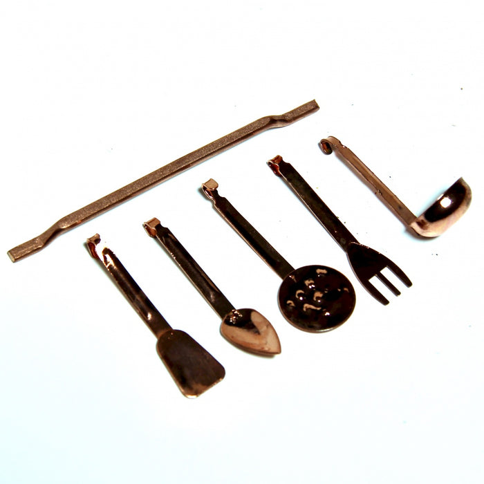 Kitchen utensils and wall rack, copper, 6 parts