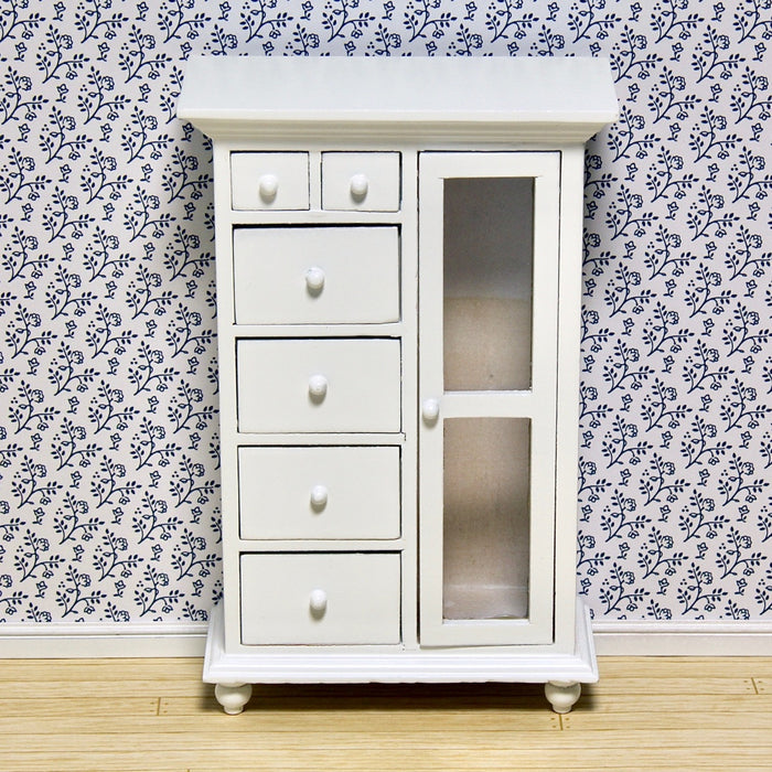 Wardrobe with drawer and glass door, white