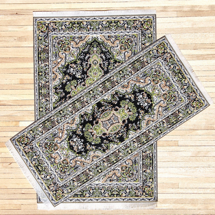 Turkish rug, black-green, 10 x 23 cm