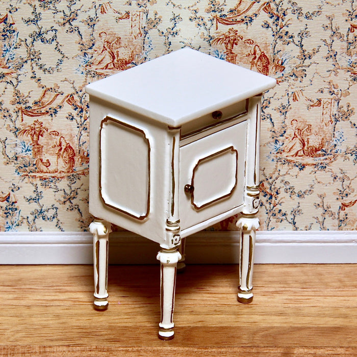 Bedside table, quality furniture, white/gold