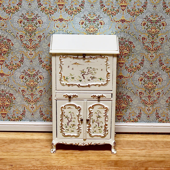 Writing chest, white, decoratively painted by hand, quality furniture