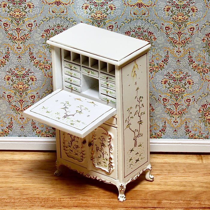 Writing chest, white, decoratively painted by hand, quality furniture