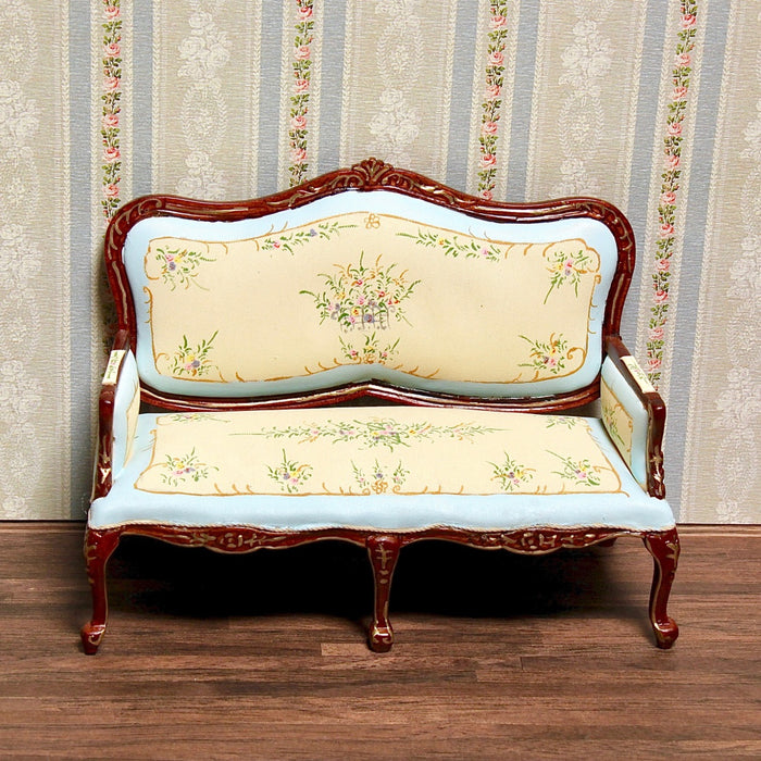 Sofa, hand-decoratively painted, walnut/gold, quality furniture