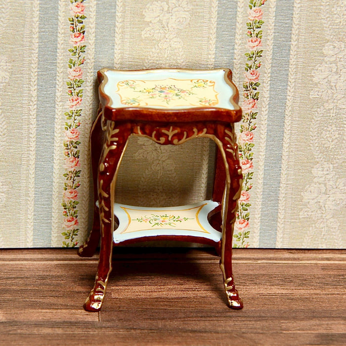 Small table, hand-decoratively painted, walnut/gold, quality furniture