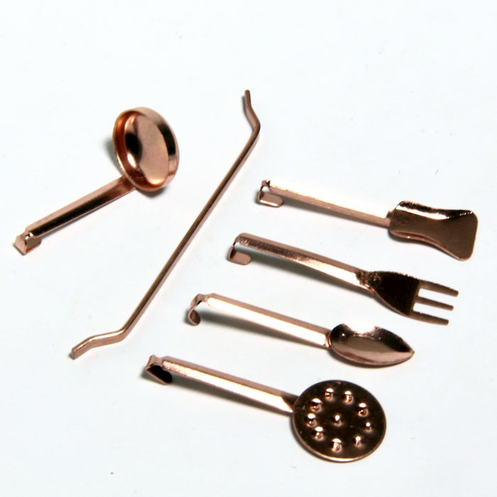 Kitchen utensils and wall rack, copper, 6 parts