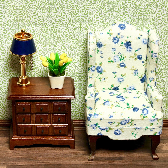 Armchair, tall, blue-yellow flower