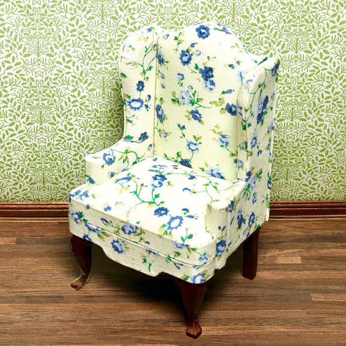 Armchair, tall, blue-yellow flower