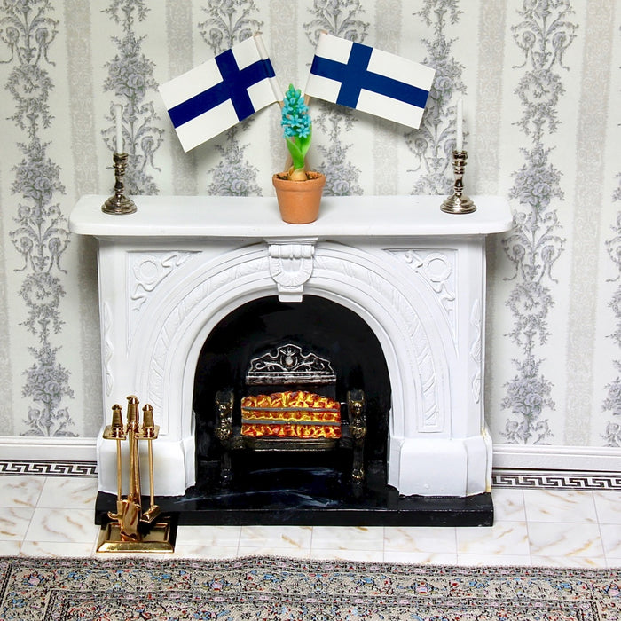 Fireplace with decorative carvings