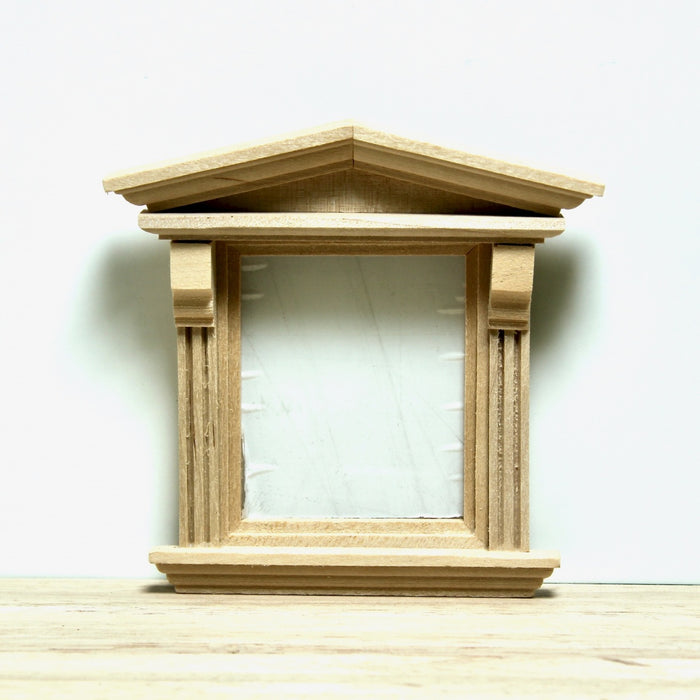 Window with a decorative triangle, wooden finish, 9.6 x 9.6 cm