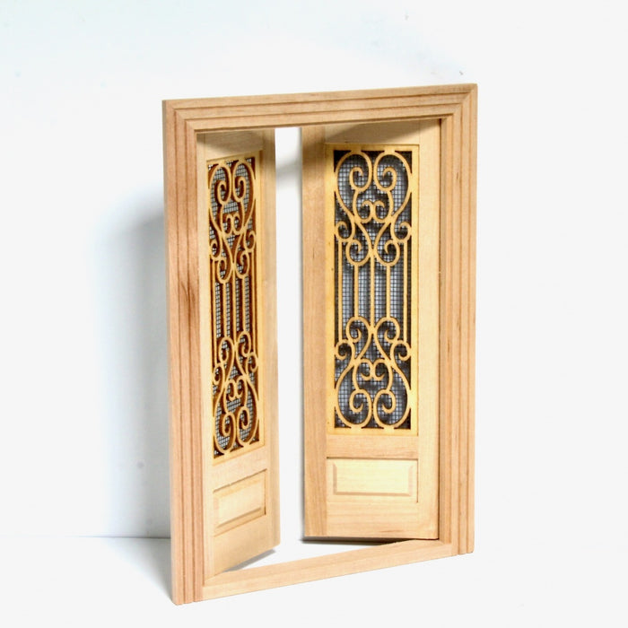 Double door, decorative, finished in wood